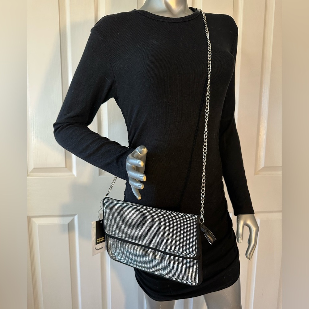 BADGLEY MISCHKA | Rhinestone Studded Black Evening Bag NWT - Picture 6 of 7